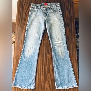Mossimo Y2K-ish Distressed Stretch denim flare leg 5 pkt low rise jean size 7